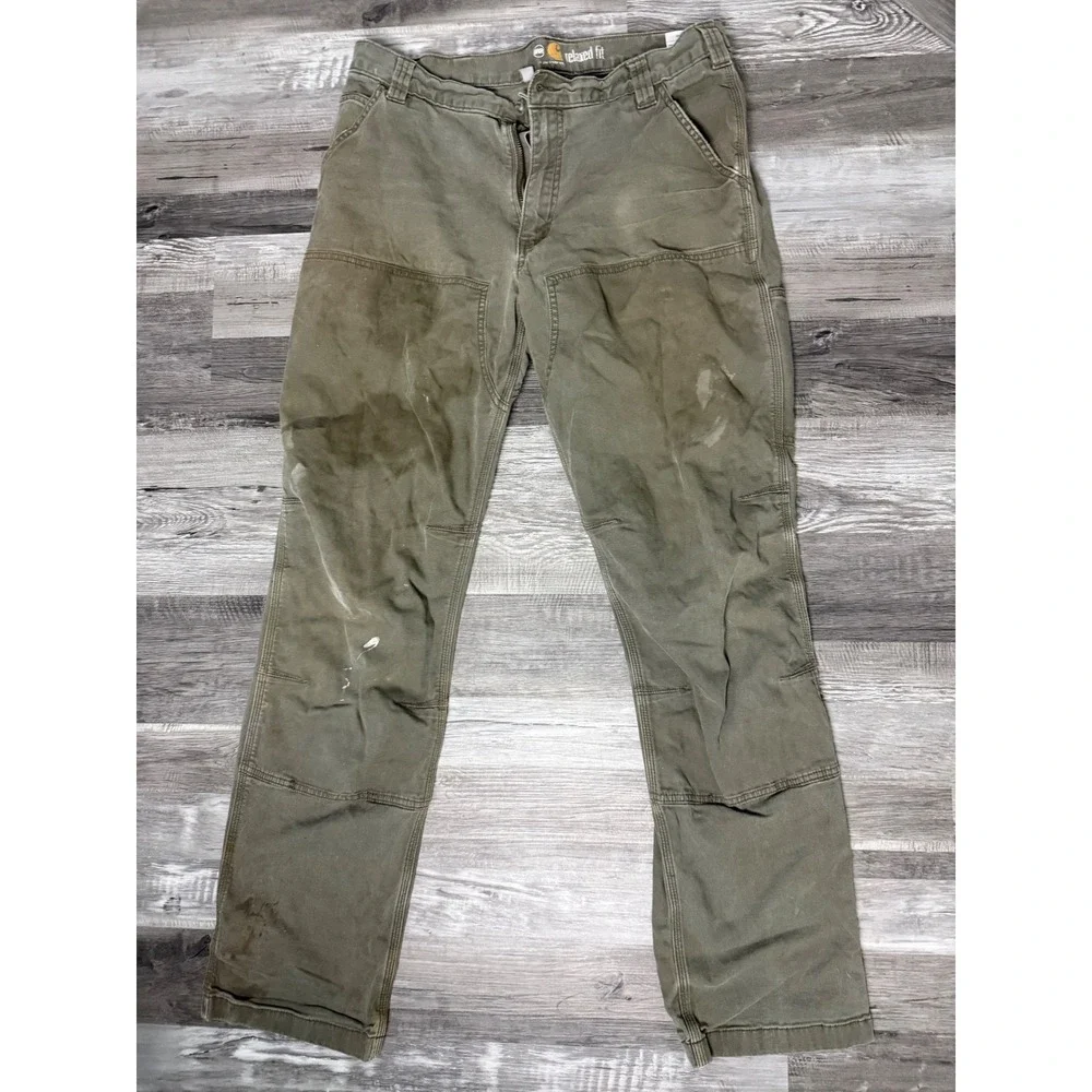 Carhartt Mens 36x36 Relaxed Fit Double Knee Work Pants Olive Green Canvas 102802